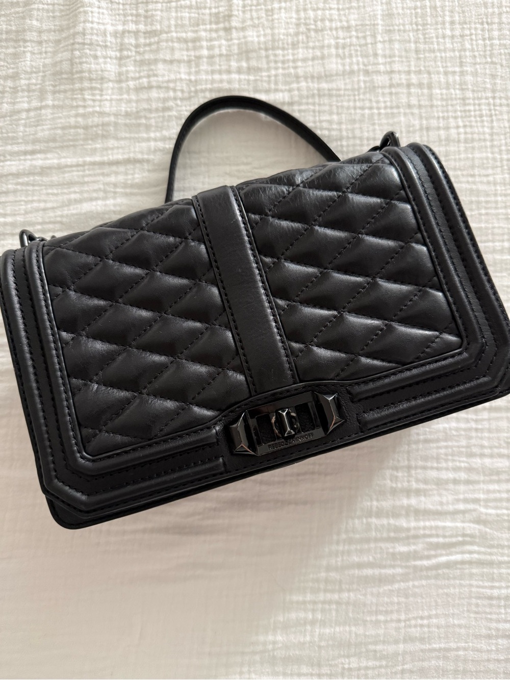 Rebecca Minkoff Black Quilted Leather Crossbody with Turn-Lock
